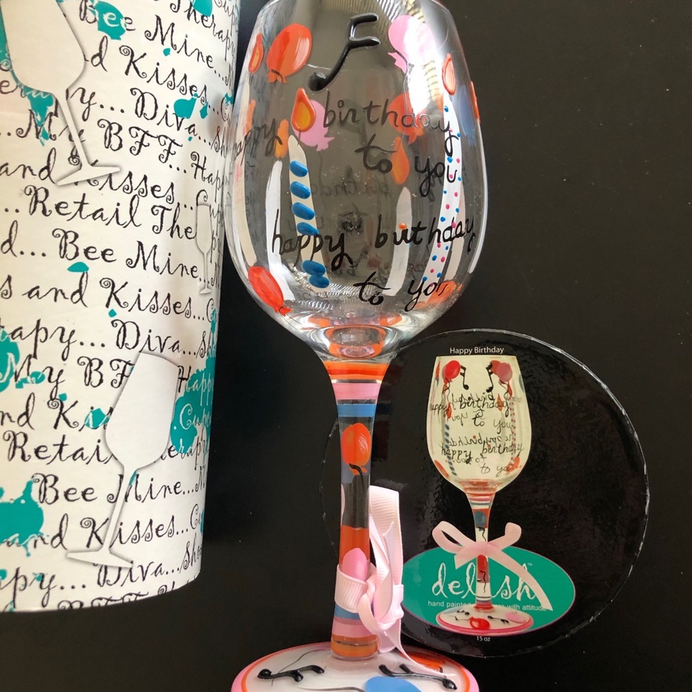 Delish Happy Birthday Hand Painted Wine Glass - Picture 10 of 12